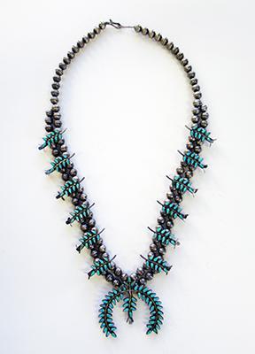 Zuni Tree Branch Leaf Squash Blossom Necklace