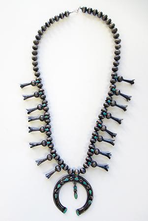 Zuni Silver and Turquoise Squash Blossom Necklace