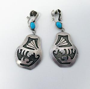 Hopi Silver and Turquoise Overlay Earrings