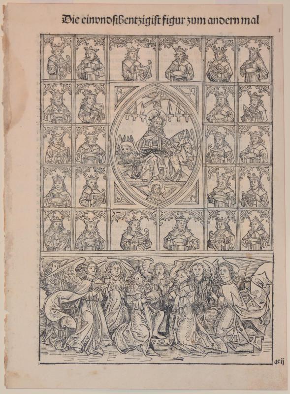 Folio illustration from Schatzbehalter der wahren Reichtümer des Heils (die einundsibentzigist figur zum andern mal): 71st figure: Der Lobpreis der 24 Altesten (The Glory of the 24 Elders)