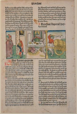 Woodcut illustrations from Jacobus de Voragine's Leben der Heiligen (The Golden Legend); verso: St. Seraphia; recto: St. Lupus